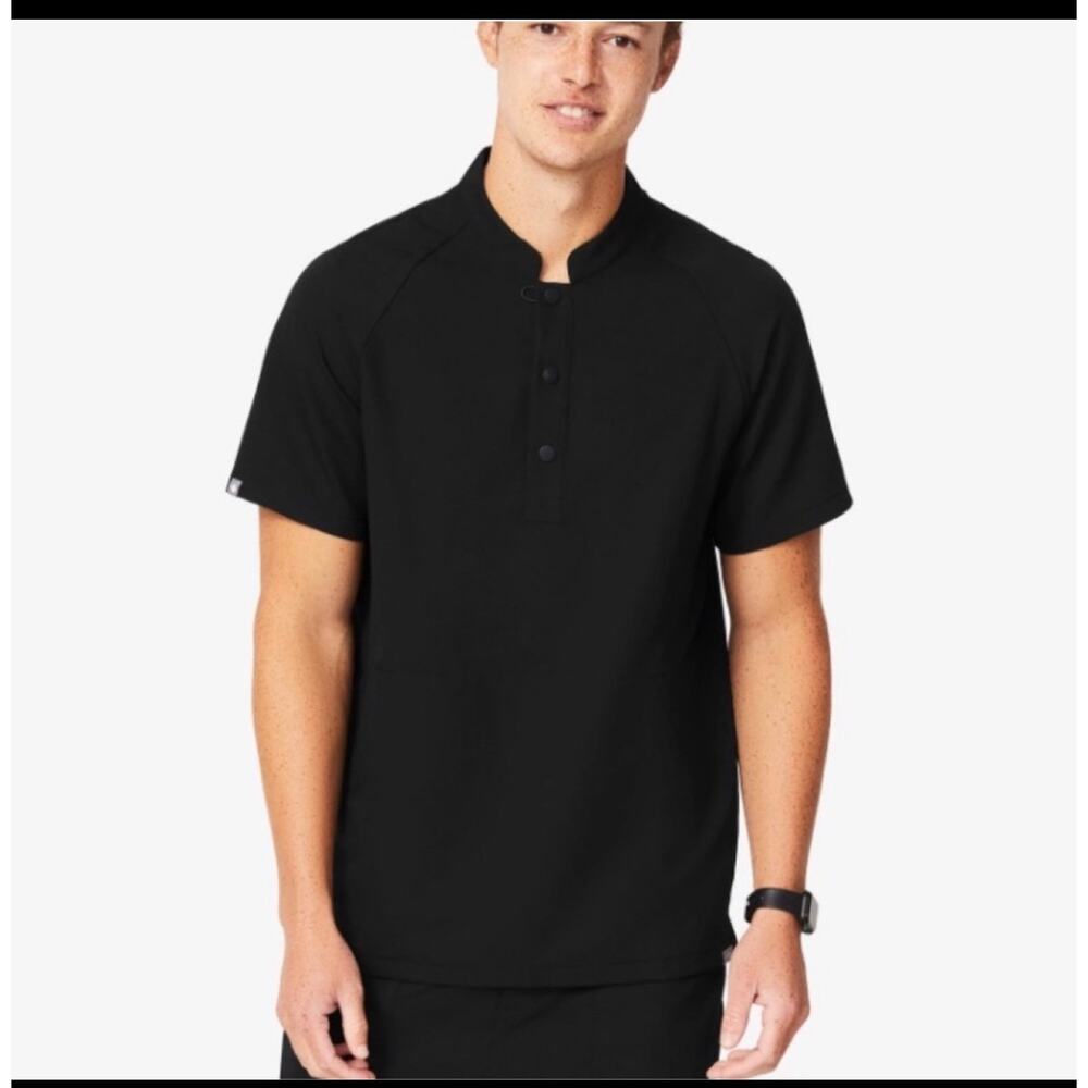 Figs‎ Bengo Mandarin Button Neckline Scrub Top Small black